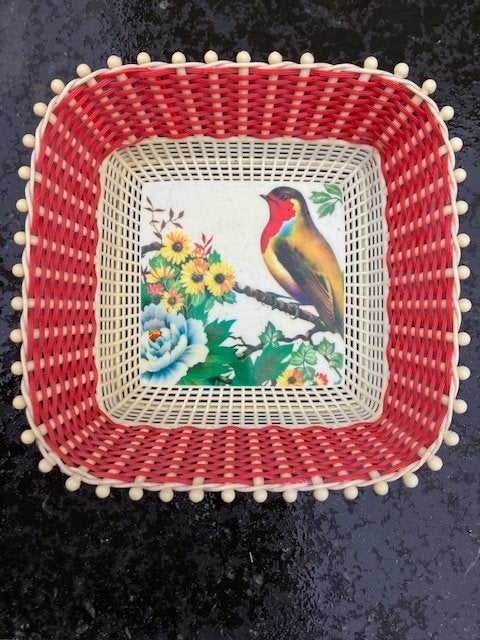 Plastona Gevlochten Plastic Mandje Retro rood. Greece., Ophalen of Verzenden