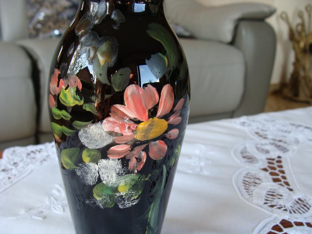 ancien vase en verre noir, vintage, Enlèvement ou Envoi