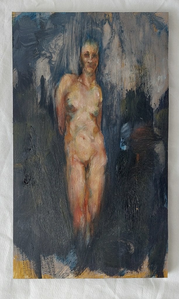 Schilderijtje van Staand Vrouwelijk Naakt - Olieverf, Enlèvement ou Envoi, Peinture à l'huile, Panneau