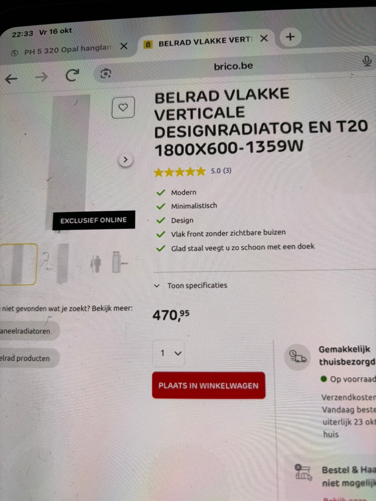 NIEuWE Radiator BELRAD design model, Ophalen, Radiator, Minder dan 60 cm, Zo goed als nieuw