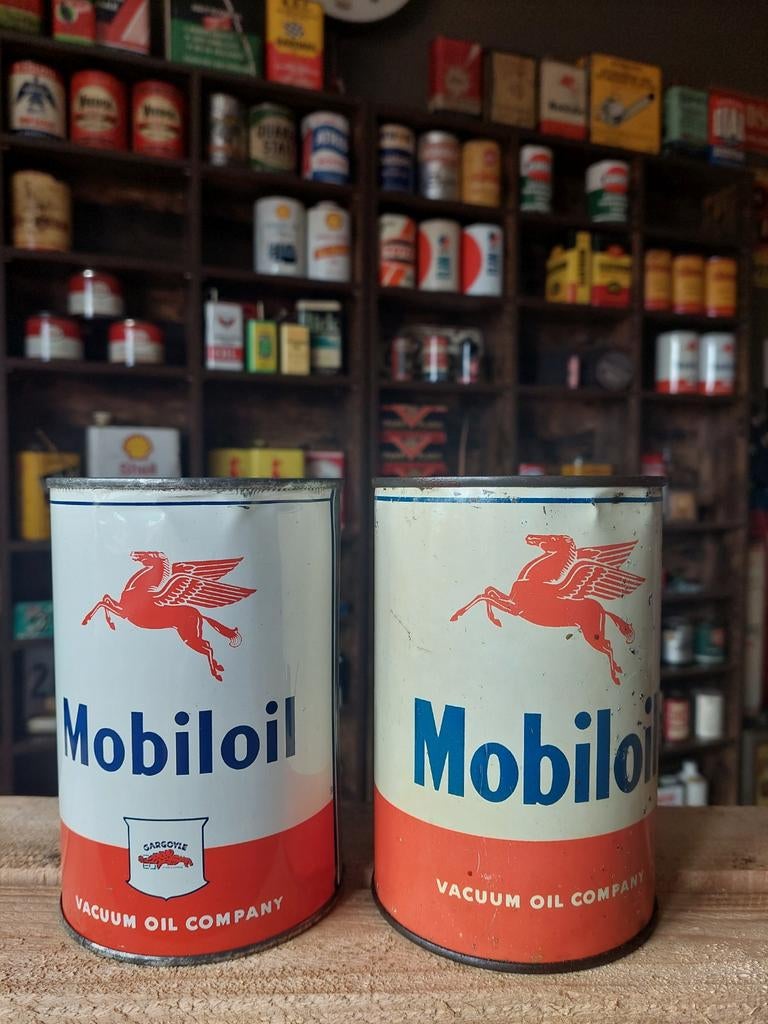 Mobiloil olieblikken 1 liter, Verzamelen, Ophalen of Verzenden