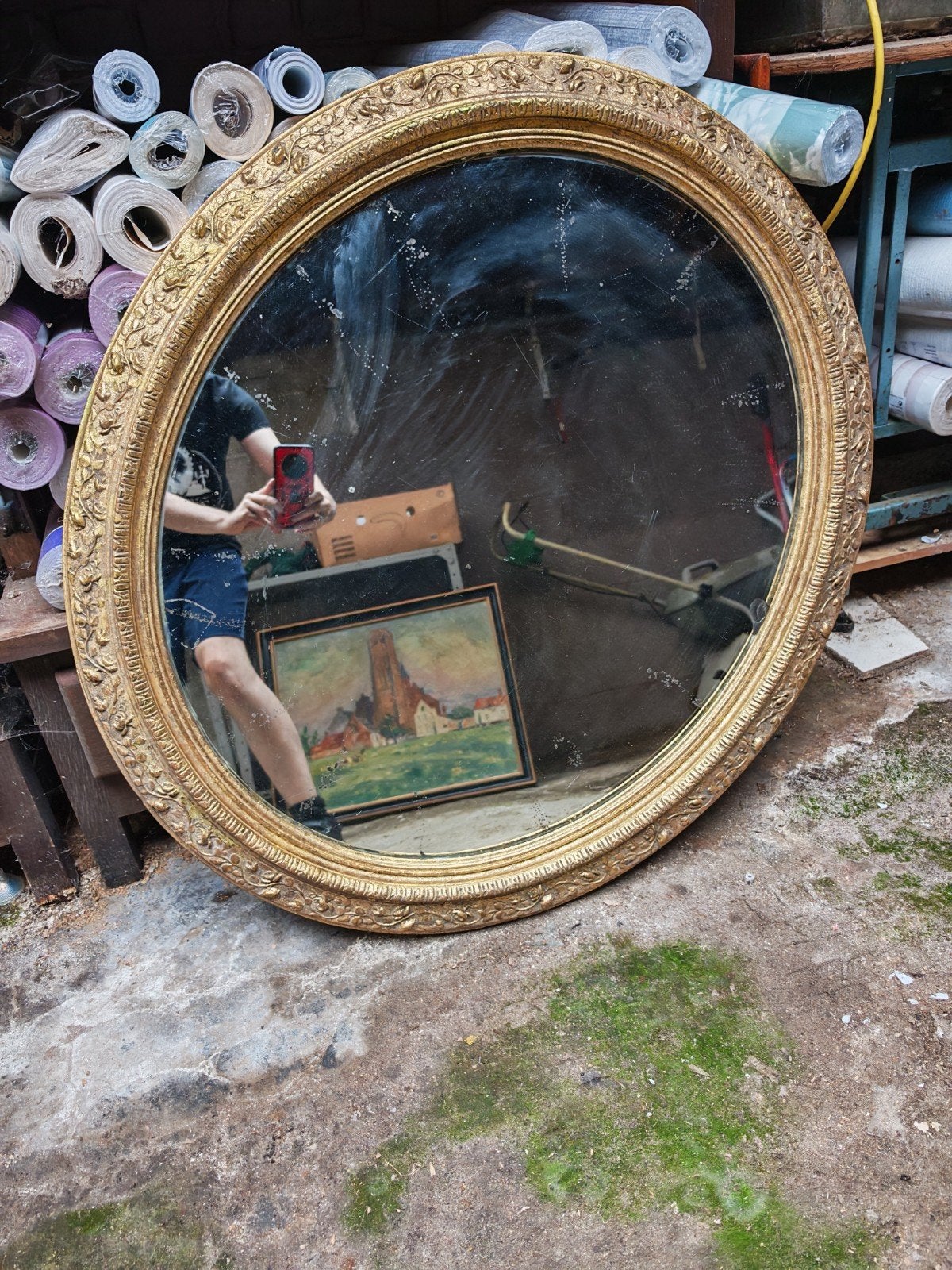 antieke Spiegel 90 CM Diameter, Antiquités & Art, Antiquités | Miroirs, Enlèvement