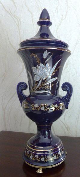 Cobaltblauwe porseleinen vaas met deksel  Limoges, Antiek en Kunst, Ophalen of Verzenden