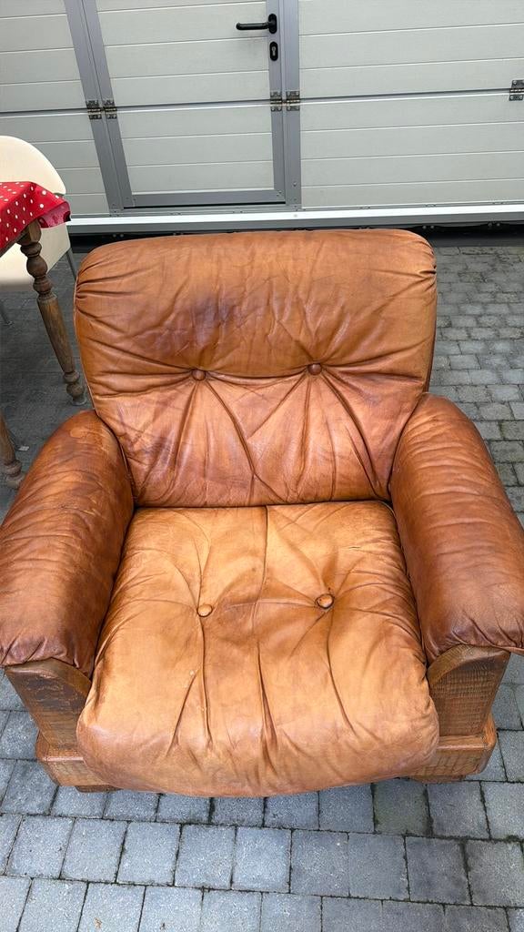 Leren eiken zetel, Huis en Inrichting, Fauteuils, Ophalen, Zo goed als nieuw, Leer