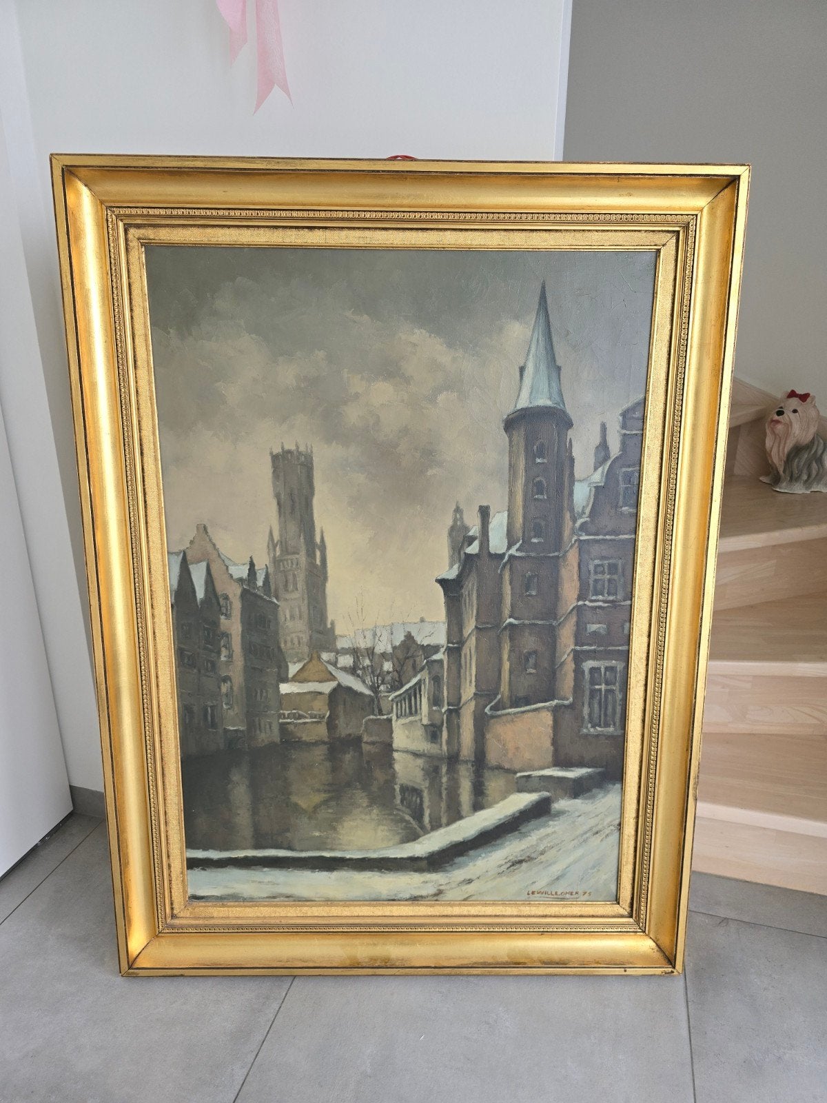 Groot olieverfschilderij: Winter in Brugge (Minnewater & Bel, Enlèvement