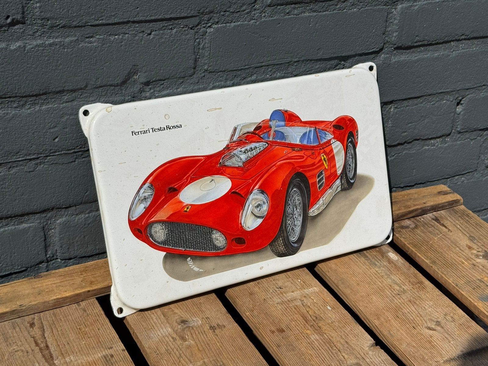 Ferrari emaille reclamebord, Verzamelen, Ophalen of Verzenden, Gebruikt, Reclamebord
