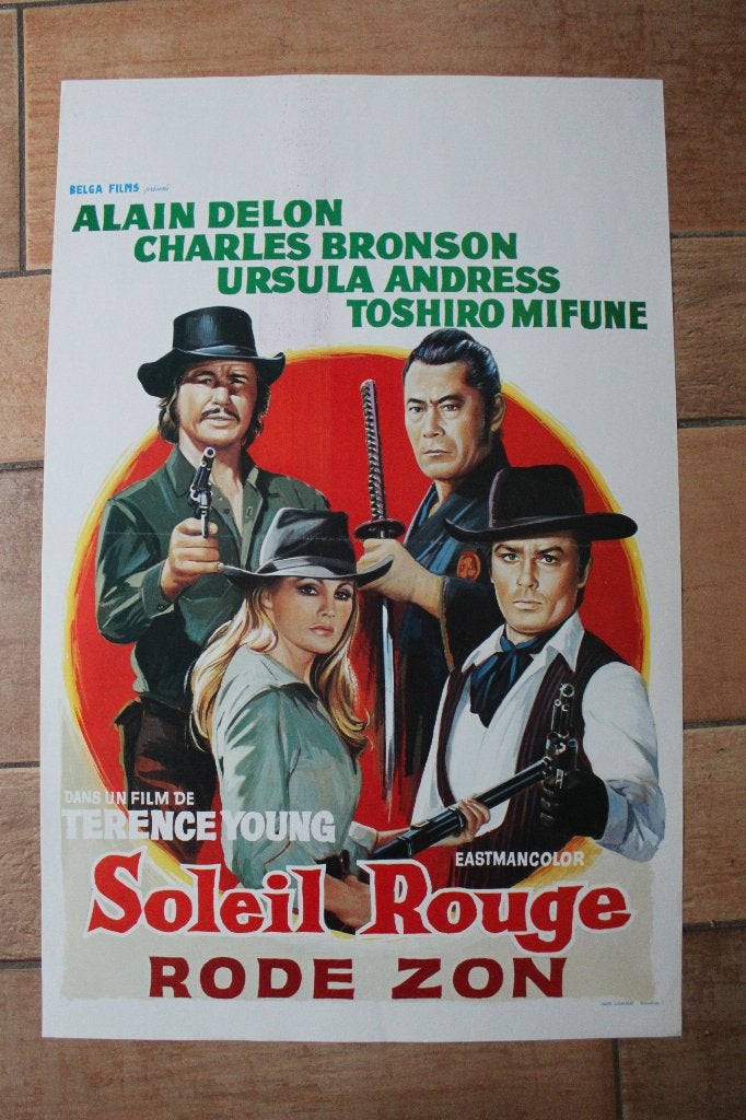 filmaffiche Alain Delon Red Sun 1971 filmposter, Rechthoekig Staand, Ophalen of Verzenden, Zo goed als nieuw, A1 t/m A3