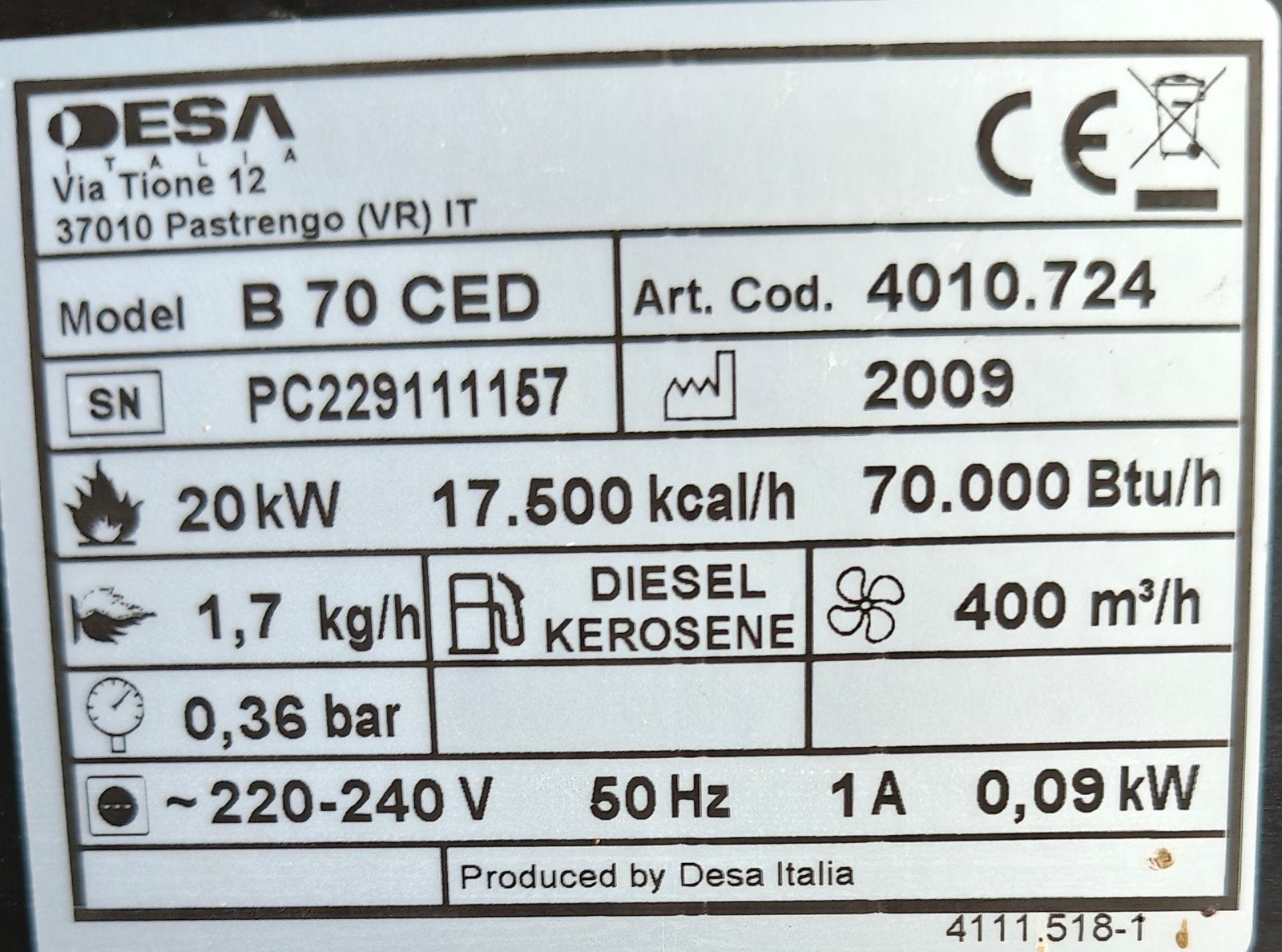 Warmeluchtcanon op DIESEL, Ophalen, Zo goed als nieuw, Kachel