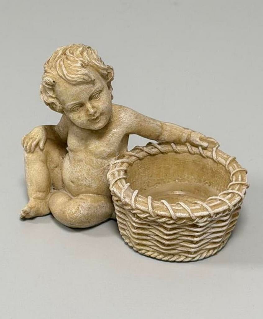 Figurine vintage en forme d'ange avec panier plat décoratif, Collections, Statues & Figurines, Comme neuf, Religion, Enlèvement ou Envoi