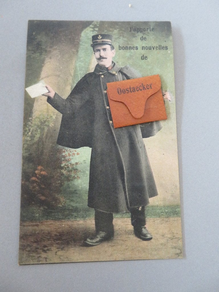 oude postkaart postbode nieuws uit Oostakker + kleine foto,s, Ophalen of Verzenden, Voor 1920, Ongelopen, Oost-Vlaanderen