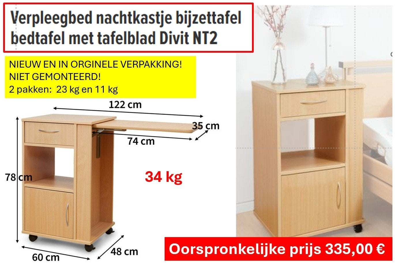 Tafeltje voor over ziekenbed nieuw, Ophalen