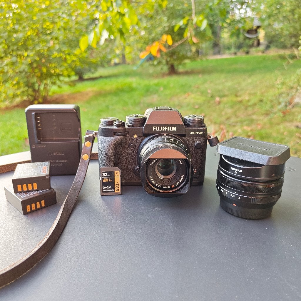 Fujifilm X-T2 + XF 35mm f/2 WR vierkante kap + XF 18mm f/2, Audio, Tv en Foto, Ophalen, Gebruikt, Handmatige focus, Bodydop