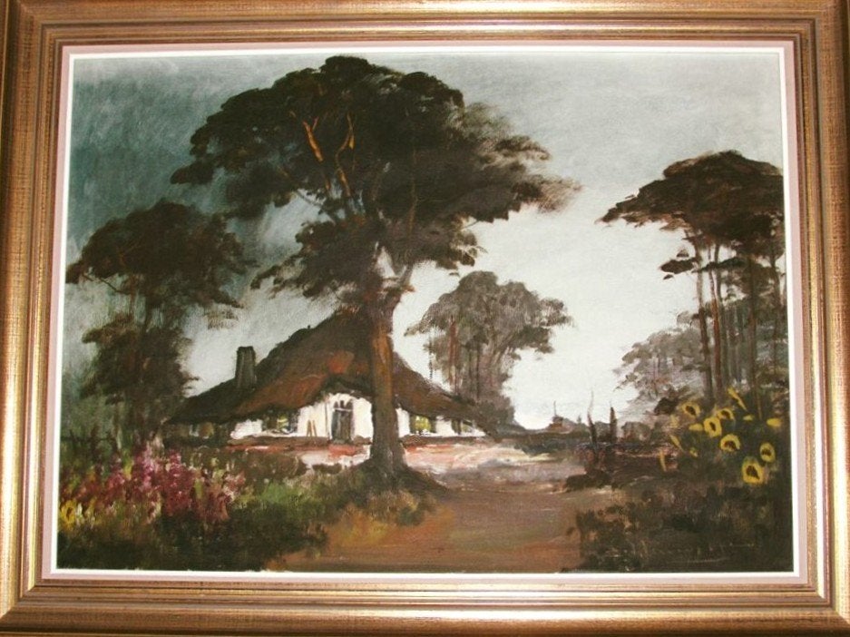 Groot olieverf schilderij op doek- 110 x 80 cm- Gesigneerd!, Antiquités & Art, Art | Peinture | Classique, Cadre spécial, Peinture à l'huile