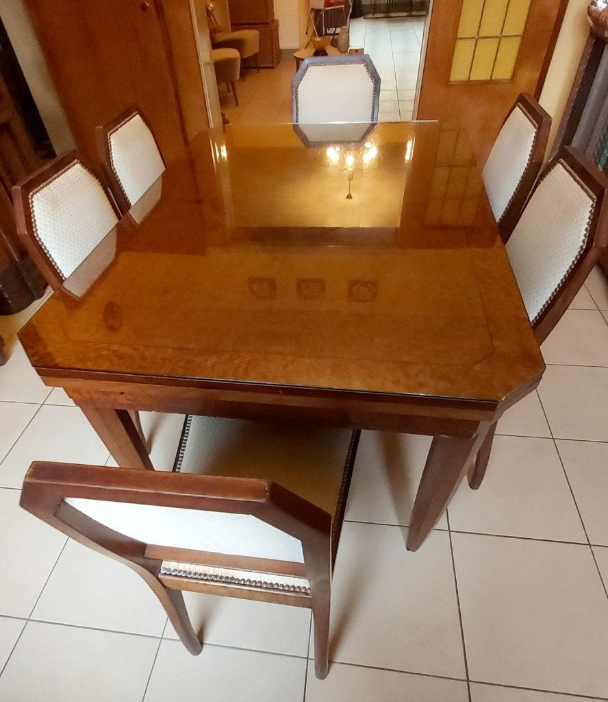 Prachtige Art Deco eetkamertafel in prima staat, Ophalen, Gebruikt, 200 cm of meer, 50 tot 100 cm