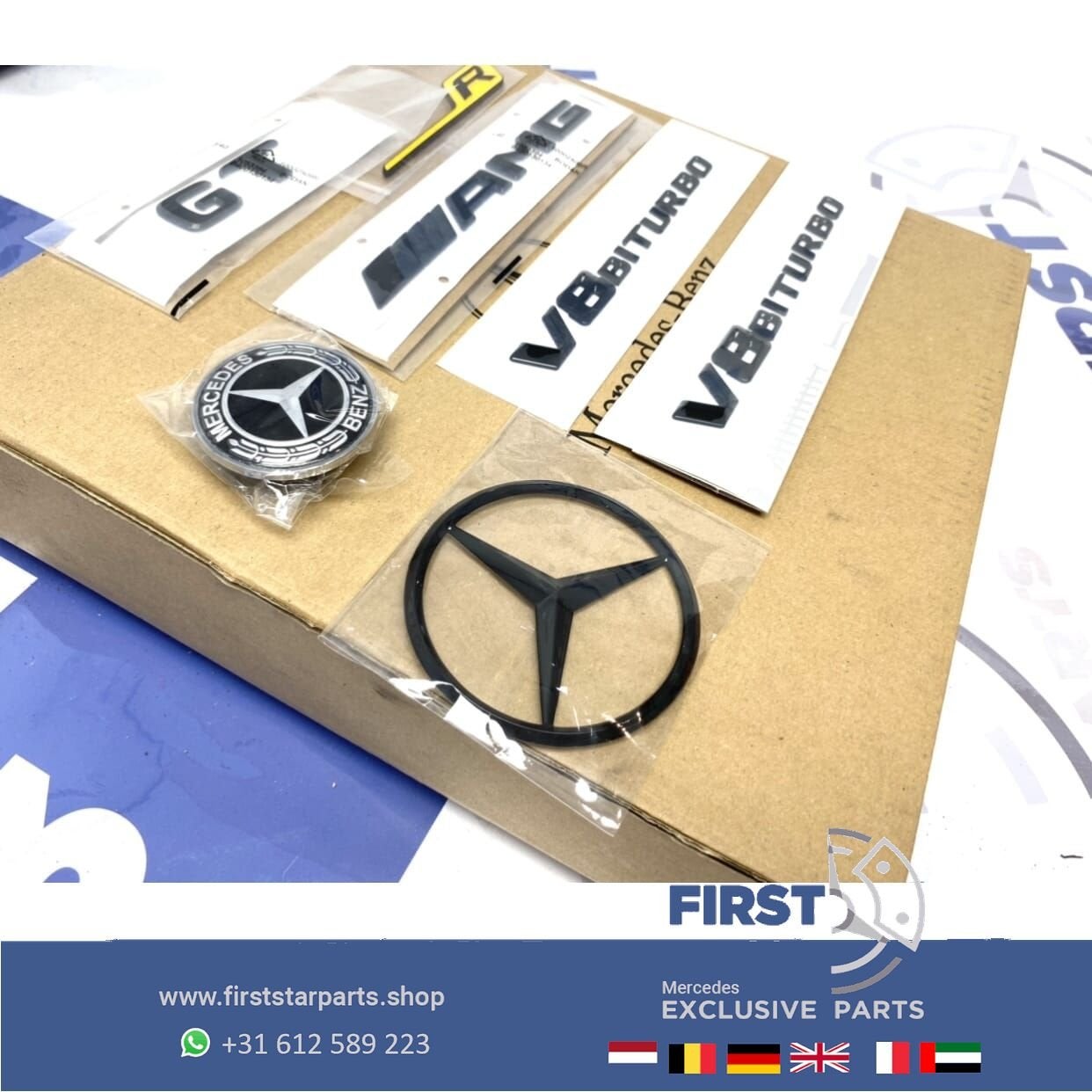 BLACK W190 GT AMG LOGO SET ZWART GTC GTS GTR EMBLEMEN V8 GT, Utilisé, -, -, Enlèvement ou Envoi