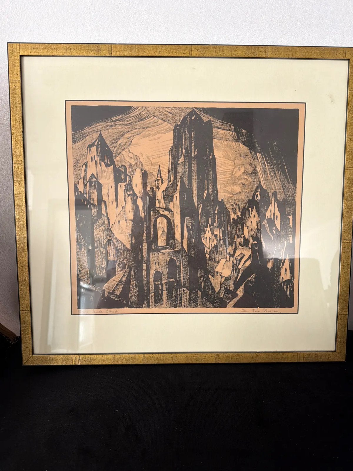 Litho oude stad 44/150, Antiek en Kunst, Ophalen