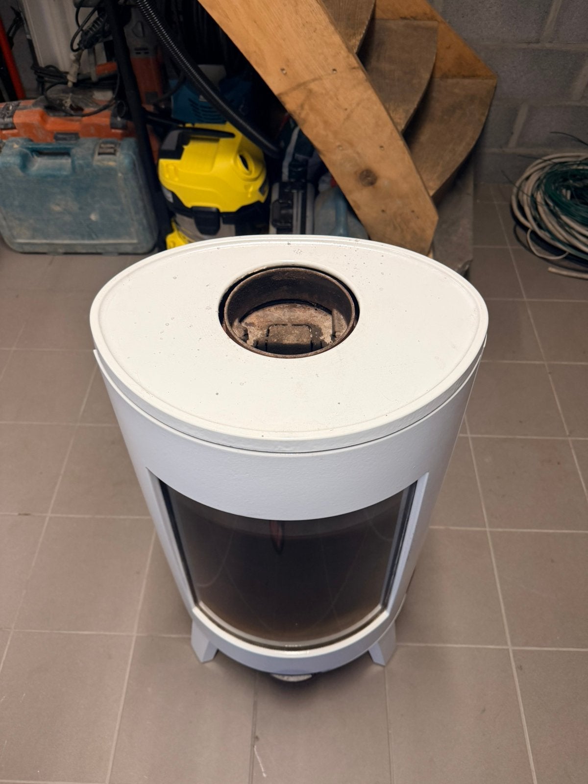 BOLD300 Designhoutkachel met poten en rond glas, Ophalen, Gebruikt, Houtkachel, Vrijstaand