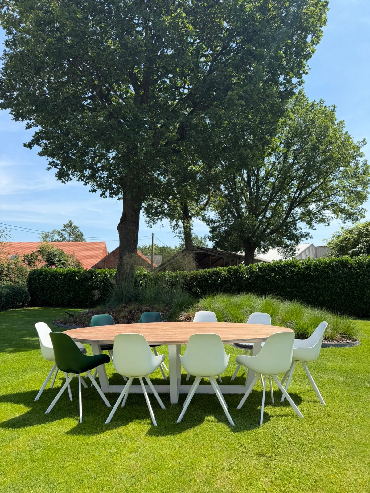 Tuintafel met 10 stoelen en kussens, Enlèvement