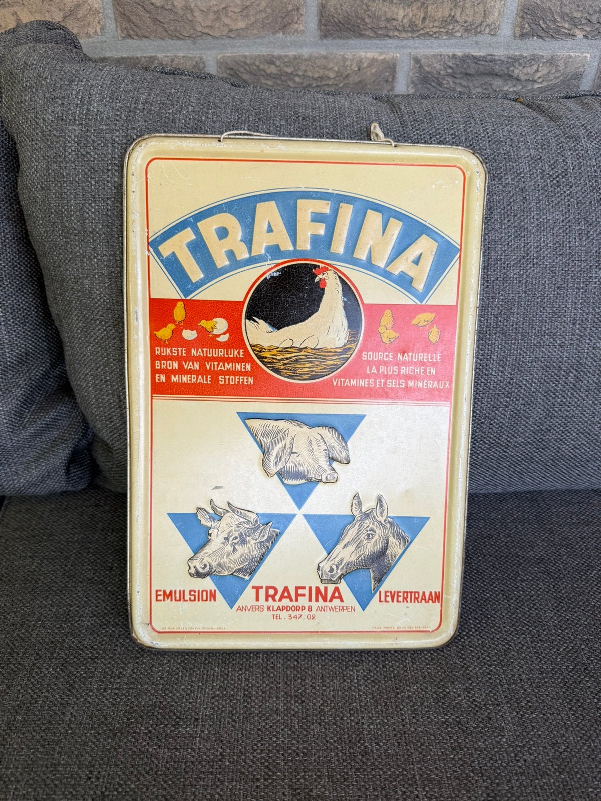 Trafina reclamebord 1947 blik, Ophalen of Verzenden, Zo goed als nieuw, Reclamebord