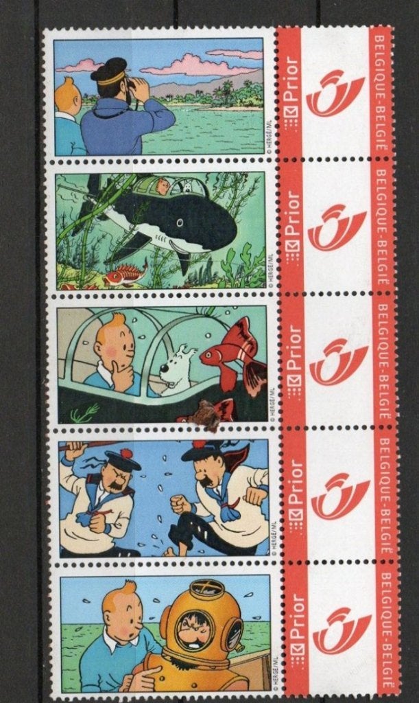 5 duostamps Tintin neufs, Enlèvement