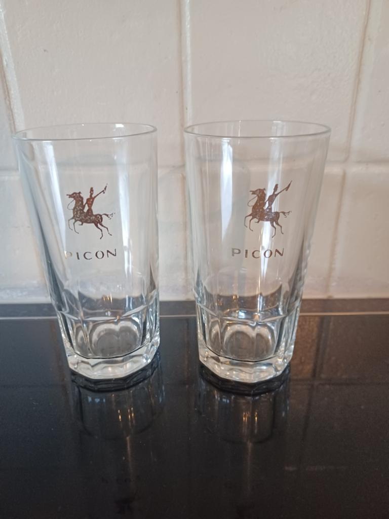 2 vintage picon glazen, Enlèvement, Utilisé