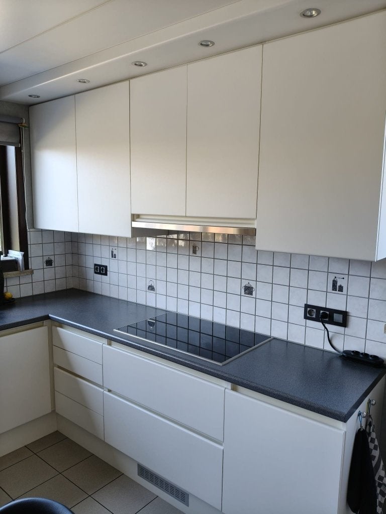 Witte volledige keuken (hoekopstelling+hoge driedeurskast)., Ophalen, Gebruikt, Wit, Dubbelwandige keuken