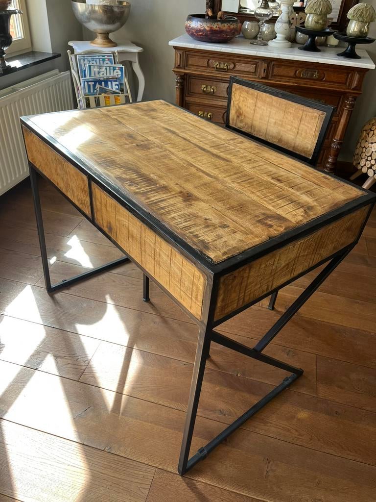Retro bureau met 2 schuiven en stoel, Antiek en Kunst, Ophalen