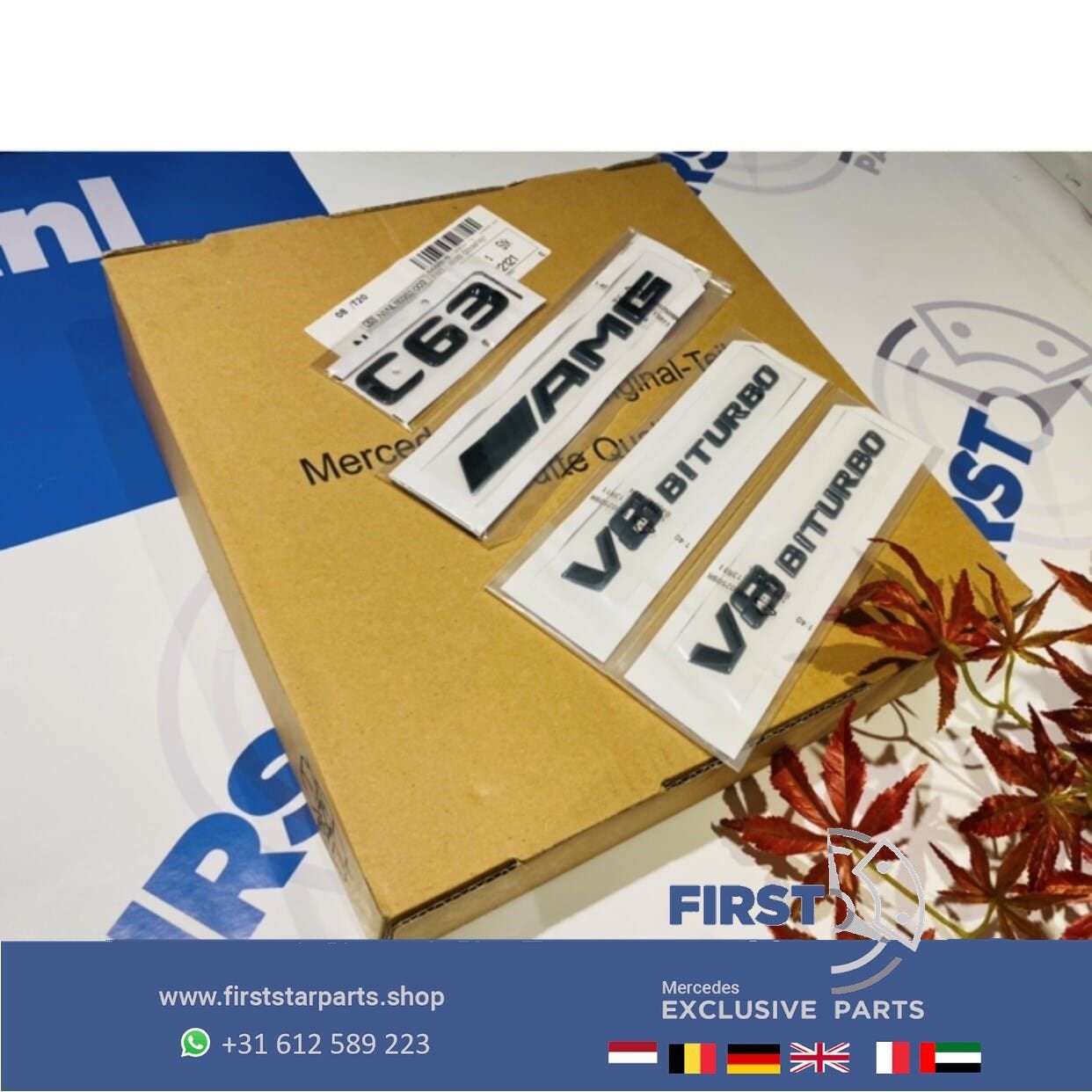 W205 C63 AMG LOGO SET C 63 ZWART EMBLEMEN SET Mercedes C KLA, Gebruikt, -, Ophalen of Verzenden, -
