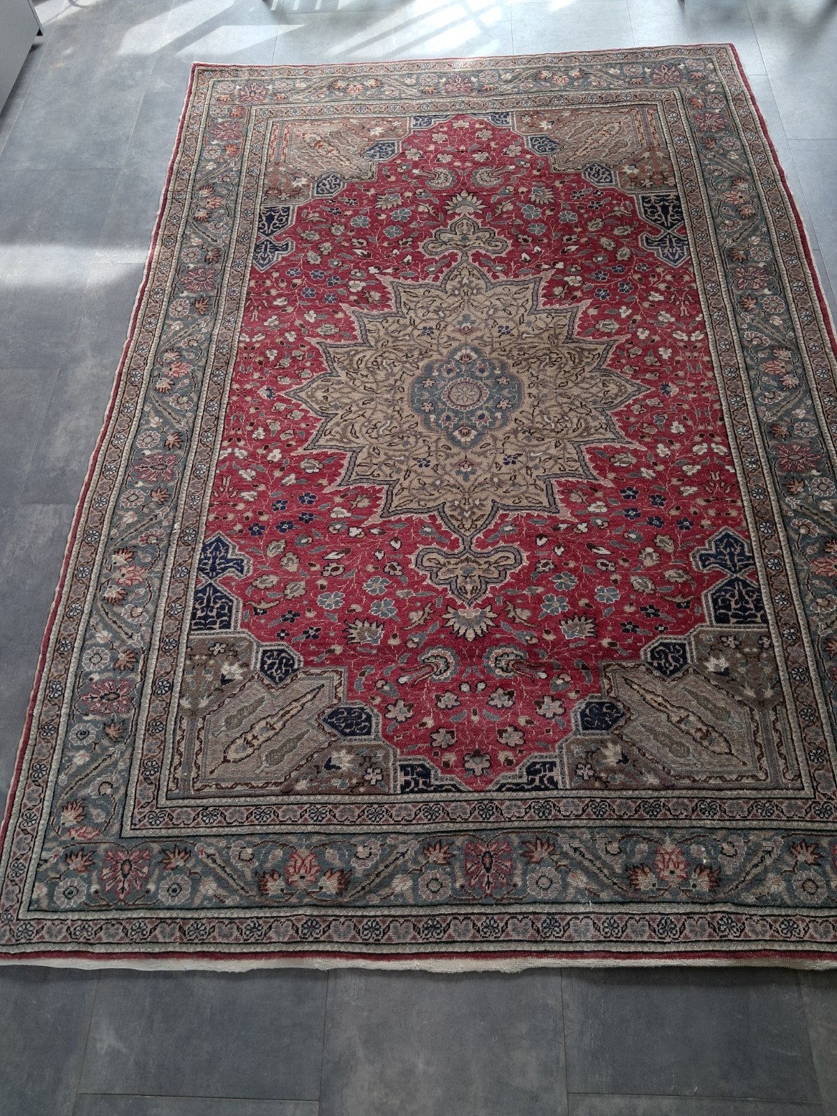 Grand tapis persan authentique noué main (145 x 225 cm), Enlèvement, Utilisé, Bleu