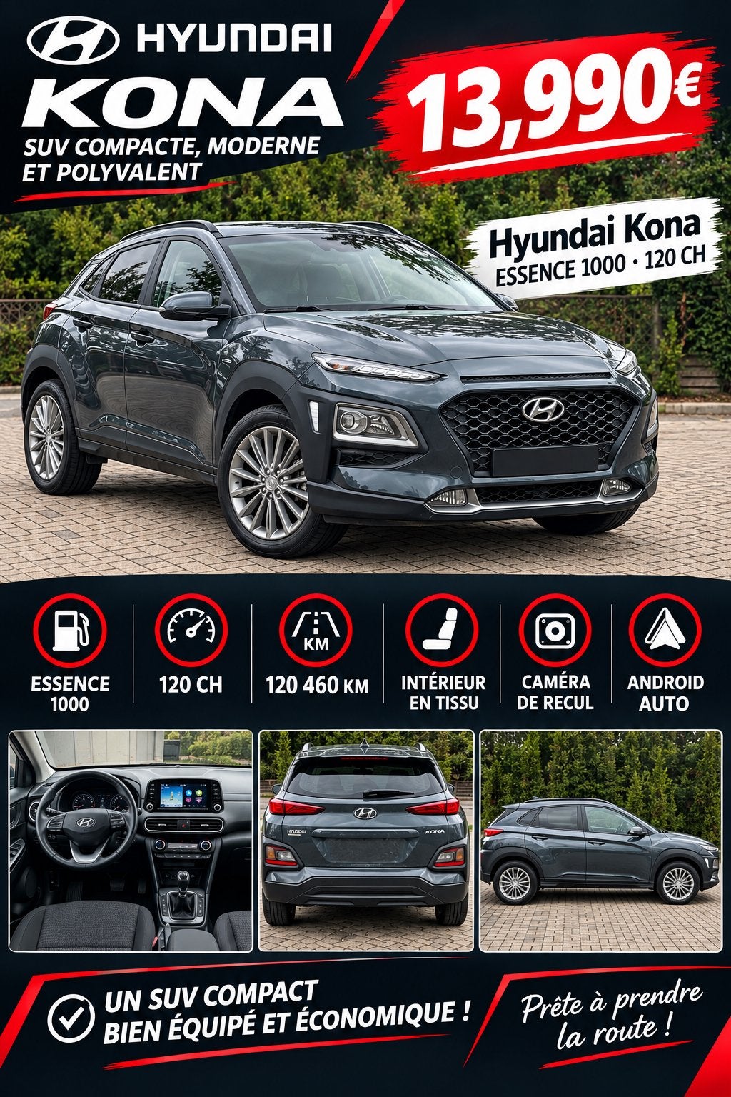 Hyundai kona, Euro 5, Stof, Zwart, Blauw