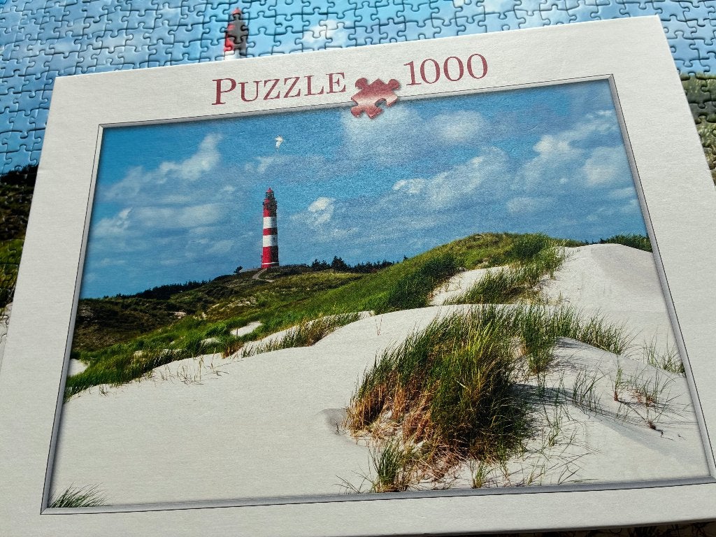 puzzel "vuurtoren in de duinen" 1000 stukjes, Ophalen of Verzenden, 500 t/m 1500 stukjes, Gebruikt, Legpuzzel