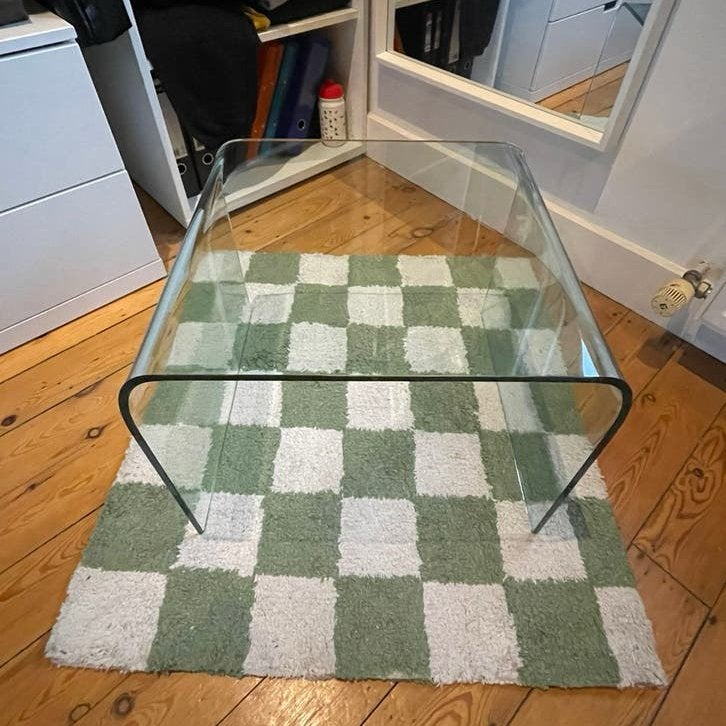 Design glazen bijzettafel, Huis en Inrichting, Ophalen, Minder dan 45 cm, Minder dan 55 cm, Gebruikt