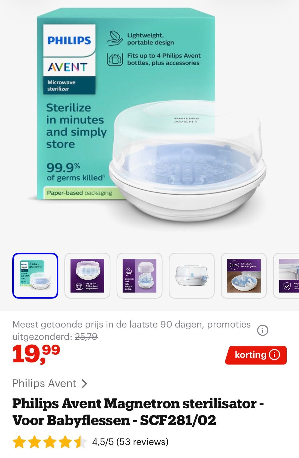 Philips Avent SCF281/02 magnetronstoomsterilisator, Ophalen, Zo goed als nieuw, Sterilisator