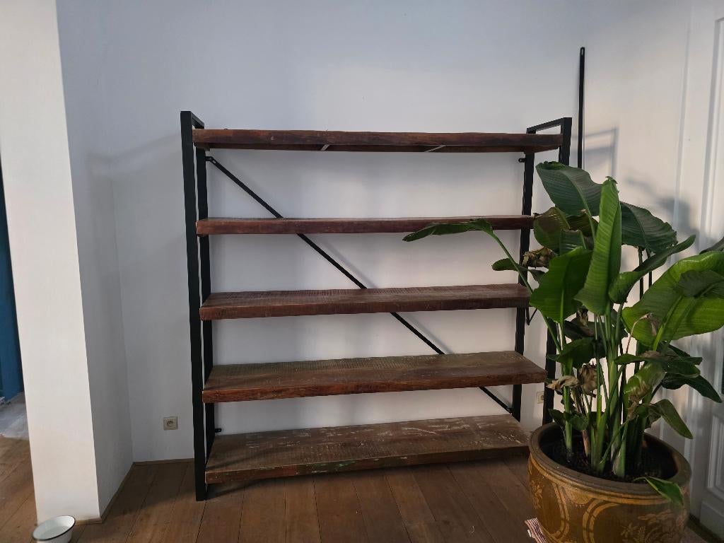 Vintage Industrieel open kast, Huis en Inrichting, Kasten | Boekenkasten, Ophalen, Met plank(en), Gebruikt, 200 cm of meer