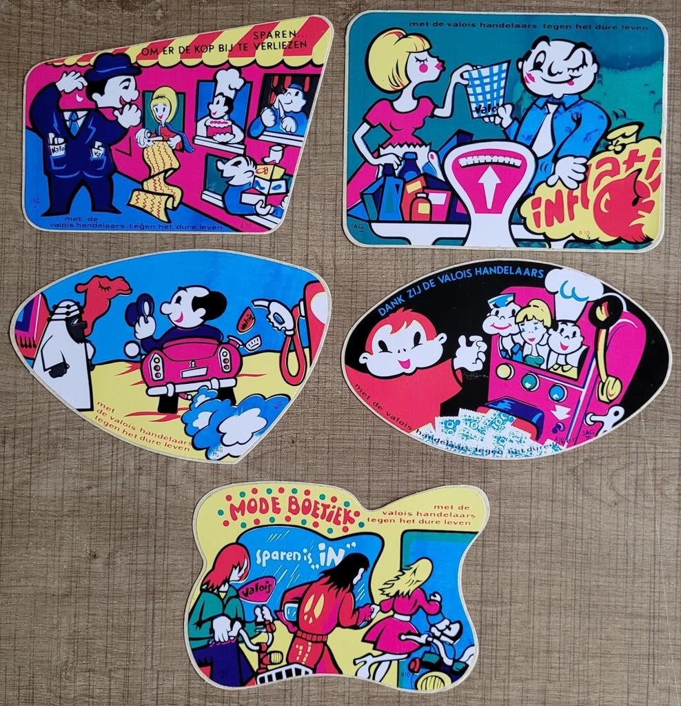 5 oude stickers: Valois handelaars tegen inflatie ('70-'80), Enlèvement ou Envoi, Comme neuf, Autres types