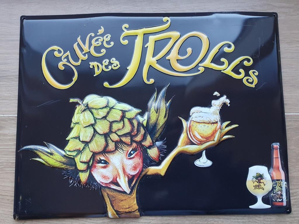 1) Metaal Reclamebord - Cuvée Des Trolls -, Verzamelen, Ophalen of Verzenden, Gebruikt, Reclamebord, Plaat of Schild, Overige merken