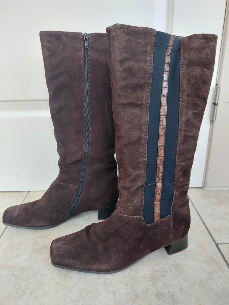 Laarzen in daim suede bruin 39 rieker halfhoge knielaarzen, Hoge laarzen, Bruin, Ophalen of Verzenden, Zo goed als nieuw
