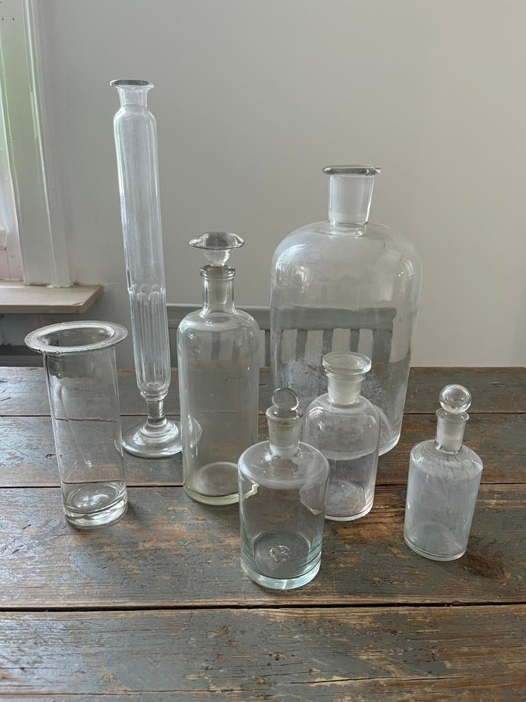 ANTIEK GLAS LABO STOPFLESSEN GLAS GLASWERK, Antiek en Kunst, Ophalen of Verzenden