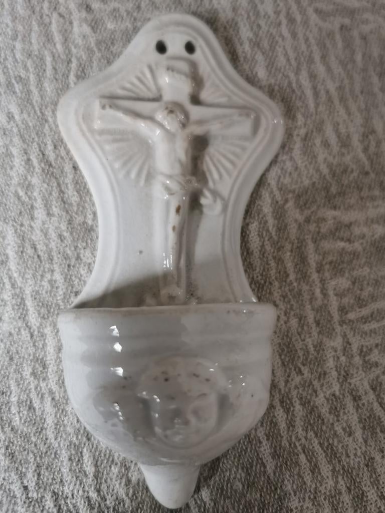 Antiek wit porseleinen wijwater vatje, Antiek en Kunst, Ophalen of Verzenden