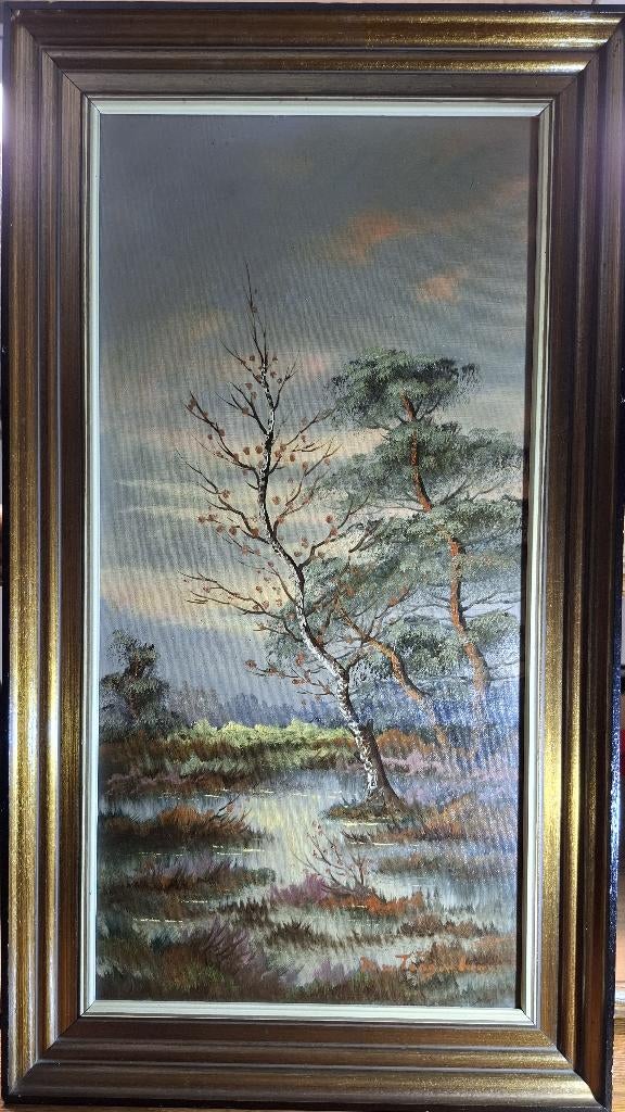 Landschapsschilderij met bomen aan het water, Antiek en Kunst, Ophalen