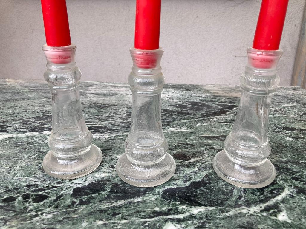 3 glazen, UNIEKE kandelaars, Huis en Inrichting, Overige materialen, Ophalen of Verzenden, Zo goed als nieuw, Kandelaar