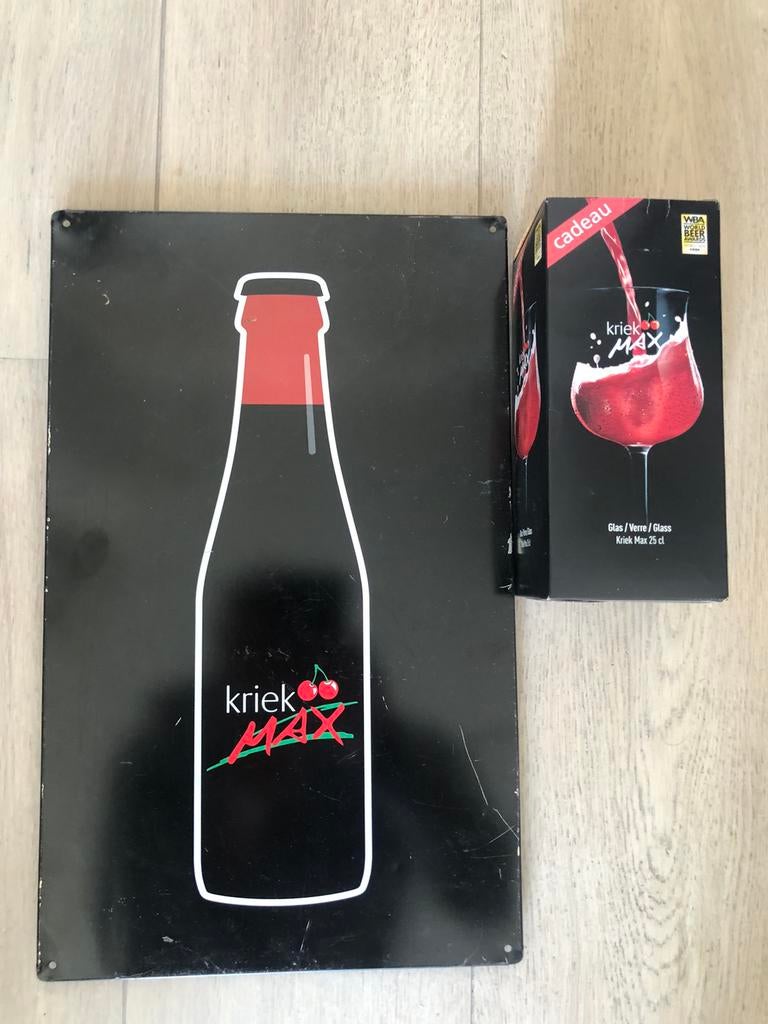 Reclamebord Kriek Max met nieuw glas 25cl., Ophalen, Zo goed als nieuw, Reclamebord