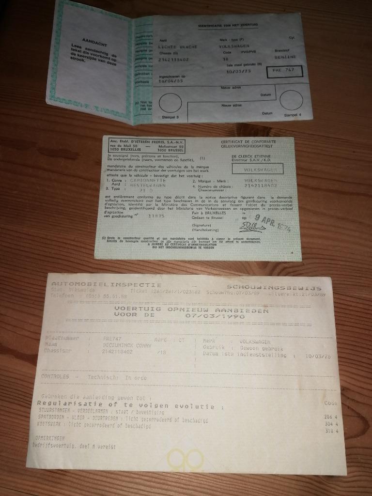 Documents d'immatriculation VW camionette oldtimer, Enlèvement ou Envoi, Utilisé