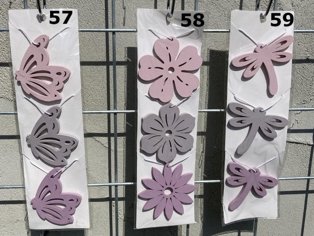 HOUT DECO HANGER NR 57-59 VLINDER, BLOEM, LIBELLE 3 stuks NI, Enlèvement ou Envoi, Neuf