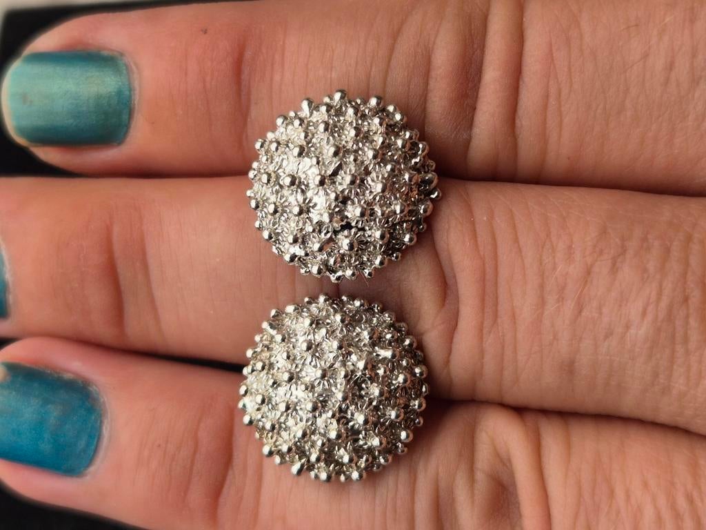 Vintage stralende massieve ronde zilveren oorbellen, Bijoux, Sacs & Beauté, Bijoux anciens, Enlèvement ou Envoi, Boucles d'oreilles