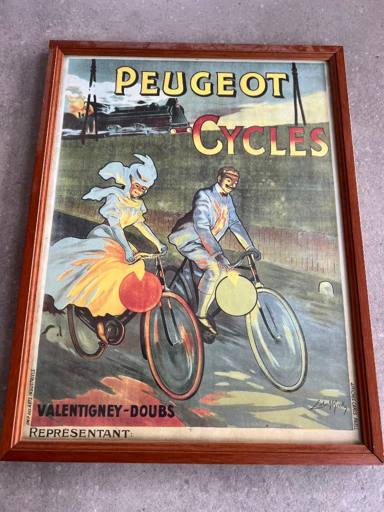 Peugeot cycles vintage poster, Verzamelen, Posters, Rechthoekig Staand, Met lijst, Ophalen of Verzenden, Zo goed als nieuw