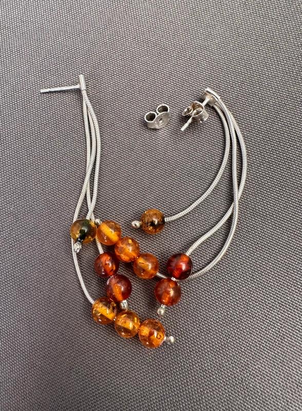 Boucles d’oreilles en argent avec ambre, Enlèvement ou Envoi, Comme neuf, Argent, Argent