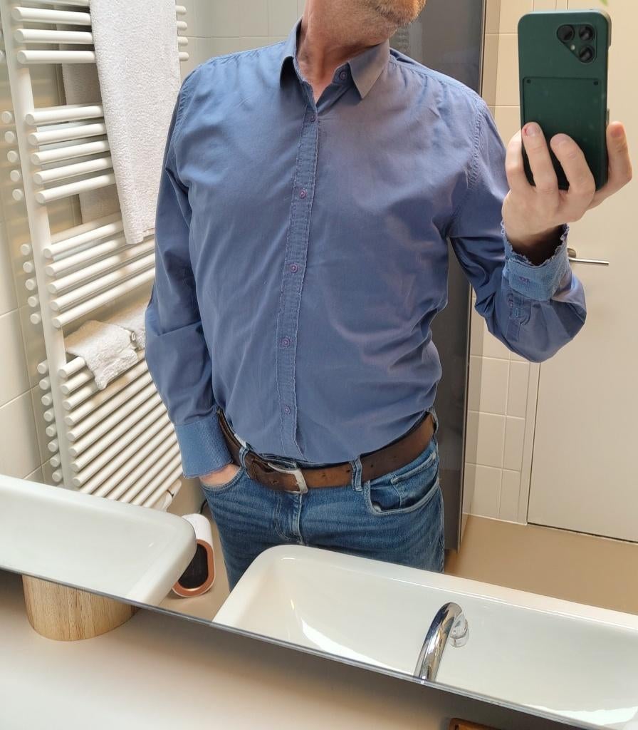 Chemise bleue IKKS - L - Peu portée, Tour de cou 41/42 (L), Enlèvement ou Envoi, Comme neuf, Bleu