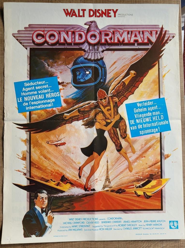 Oude filmposter: Condorman (1981), Verzamelen, Ophalen of Verzenden, Gebruikt, Film, Poster