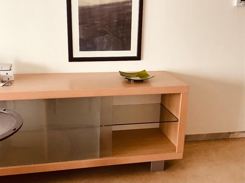 Modern, stevig dressoir - Belgisch, Ophalen, Met plank(en), Glas, Gebruikt